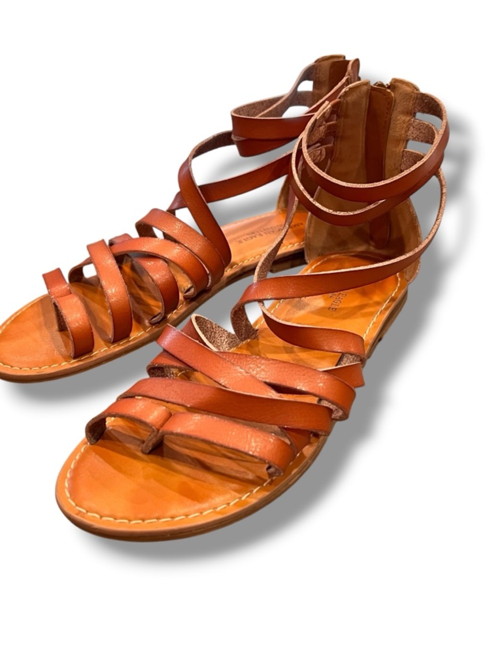 WOMENS AMERICAN EAGLE Sz 8.5 Brown Leather Y2K Gladiator Style Sandals C-3 - Picture 4 of 7